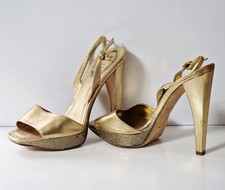 Rene Caovilla Crystal Embellished Gold Platform Heel Sandals - Size EU 37 / UK 4