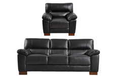 Genuine Leather Sofa Set Black