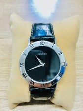 GUCCI 3000M Silver Black Dial Mens Watch Quartz Analog Classic Style