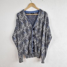 Vintage Abstract Pattern Cardigan Womens Large Blue Grunge Funky Sweater 90s