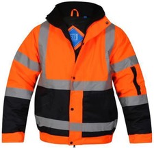 HI VIZ VISIBILTY BOMBER REFLECTIVE CONTRACTOR SECURITY WORK JACKET