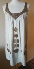 Miss Selfridge Beige Gold Beaded Tunic Dress Size UK 10