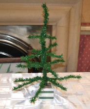 Vintage Green Tinsel Christmas Tree table top 45 cm height West German Wood base