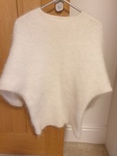 White Fluffy Furry  100% Fox Wool Bat Wing Half Sleeves Sweater One Size Regular