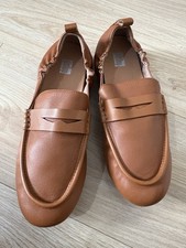FitFlop UK 6 Allegro Tan Leather Penny Loafers Flats Shoes