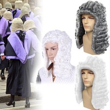 Judge High Court Wig White Grey Barrister Lawyer Fancy Dress Accessory New