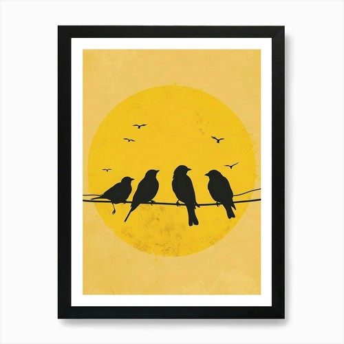 Silhouette birds a wire - silhouette,