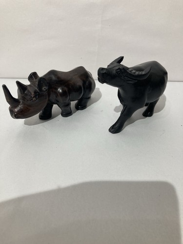 Two wooden carved rhino - wooden, and