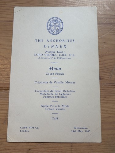Vintage 1965 menu the - 1965,
