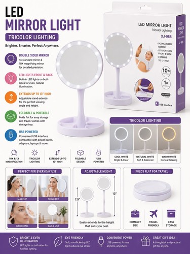 Led makeup mirror - light, touch