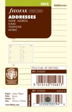 Filofax Mini size Cotton Cream Addresses Notepaper Organiser Refill 510253