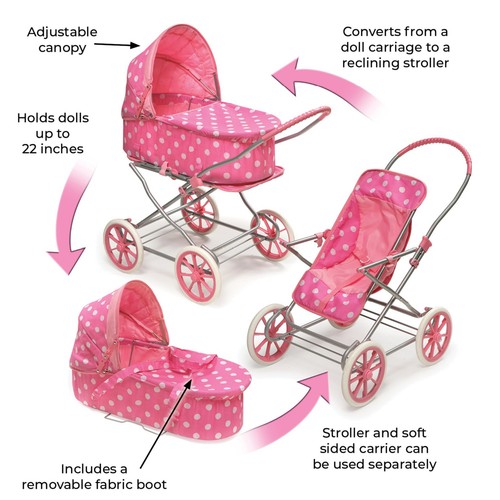 Pink doll pram stroller - pink,