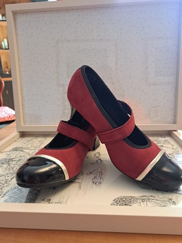 Red and black patent gold - and, trim