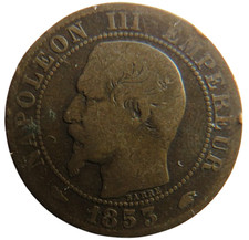1853-A France Napoleon III 5 Centimes Coin
