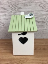 Wooden Birdhouse White Green Heart Entrance Decorative Garden Farmhouse Decor