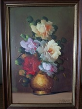 Vintage Framed Oil Painting:  Still Life: Roses - Signed 34cm x 24cm   