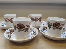 Susie Cooper Wedgwood Fine Bone China Cups And Saucers Art Nouveau X4 Pre-owned.