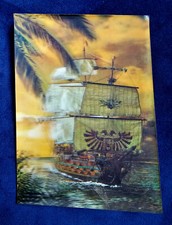 Vintage postcard 3D boat ship pirate painting 1960's 70's super rare maritime