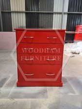HANDMADE CAMBRIDGE 4 DRAWER CHEST- BOTTOM DRAWER DEEP  IN RED (NOT FLATPACKED)
