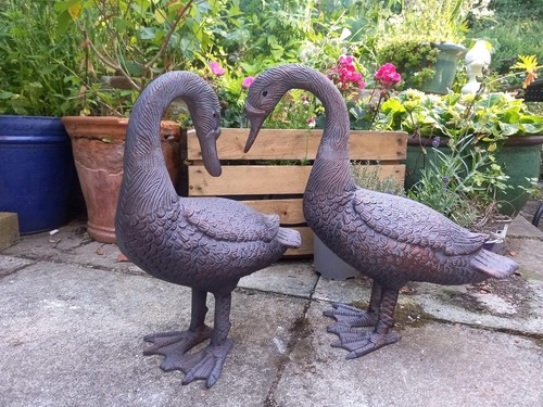 Pair geese sculptures - sculptures,
