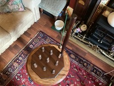 Solid Hard Wood Bar Skittles Bowling Game 9 Pin/Ball, Table Top, 30cm