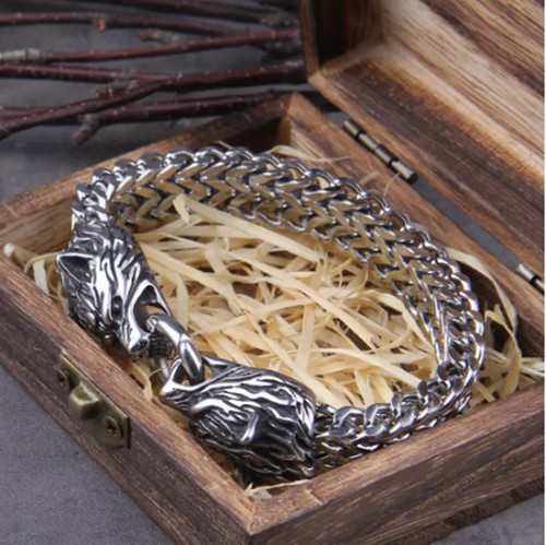 Viking wolf head bracelet - viking,