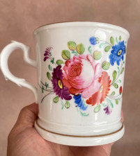 Antique c1830 Georgian Coalport Floral Bouquet Gilded Tankard Christening Mug