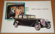HUMBER PULLMAN LANDAULETTE - Original 1930 UK sales brochure/card