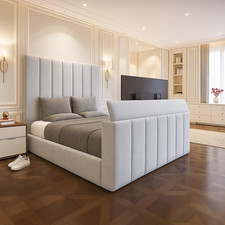 TV Bed Frame with Gas Lift Storage – Contemporary Upholstered Design UK