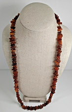 Raw Amber Chip Necklace Cognac 80cm Rough Hand Knotted Vintage Natural Stone