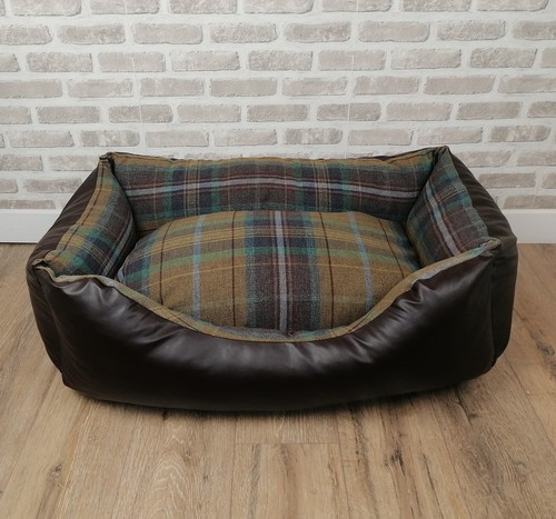 Brown faux leather dog bed - faux,
