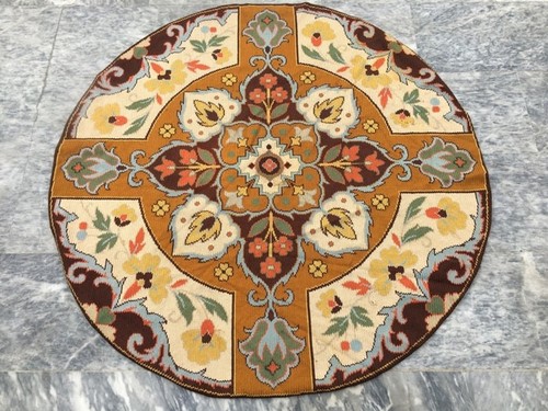 4x4 round aubusson wool - aubusson,
