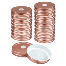 24Pcs 70mm Tinplate Mason Jar Lids Regular Mouth with Straw Hole, Rose Gold