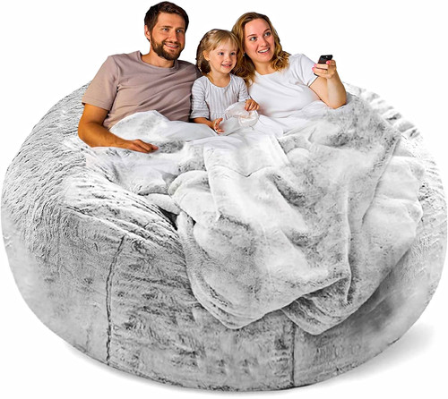 Grey faux fur round - grey, bean