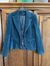 Vintage Mk One Teal Cotton Velvet Fitted Jacket Size 12