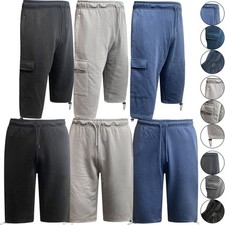 Pack Of 3 Mens Long Cargo Shorts Cotton Jersey Below Knee Baggy Gym Fitness