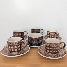 Vintage Iden Rye Pottery Coffee Cup Set Brown 5 Cup and Saucers and Sugar Bowl