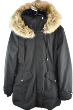 ZARA Black Parka Coat size L Womens Full Zip Hooded Casual Outdoors Outerwear