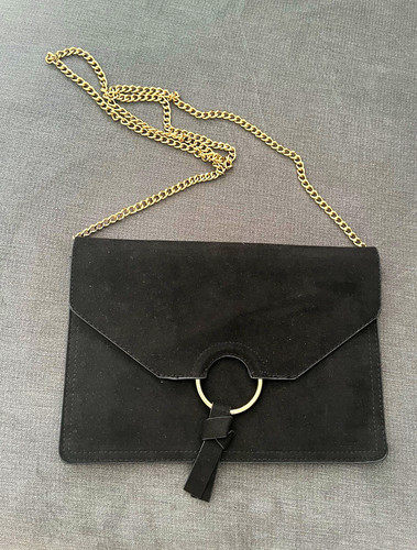 Black suede shoulder bag gold - suede,