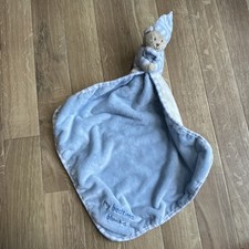 MOTHERCARE BLUE WHITE STRIPE MY BEDTIME BLANKIE TEDDY BEAR COMFORTER SOFT TOY