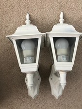 2 External Electric Wall Lights Lantern White Metal 60w max