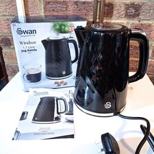 Swan Windsor Cordless Jug Kettle Electric 1.7L Rapid Boil 360° Base Black 3000W