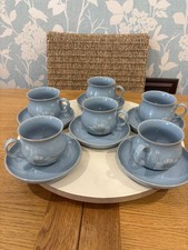 DENBY POTTERY SET Blue Dawn Pattern Cups And Saucers x 6