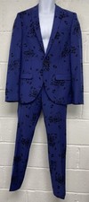 Noose & Monkey Deep Blue Floral Flocking 2 Piece Suit Size 38 J 32 T PC2005710