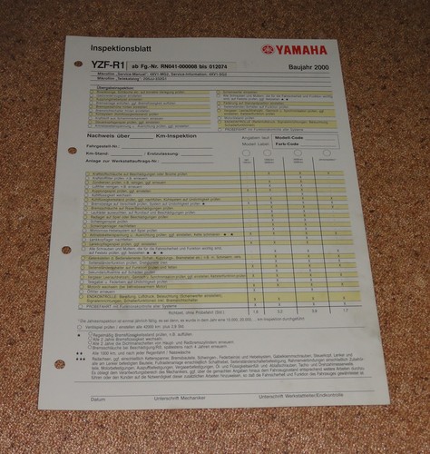 Inspection sheet yamaha yzf - sheet,