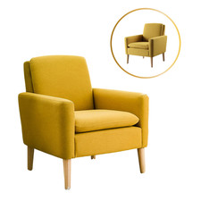 Yellow Fabric Accent Armchair Modern Upholstered Chair for Living Room Office