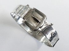 Vintage Excalibur Sterling Silver Elizabeth Name Buckle Bangle 1950 23.9g