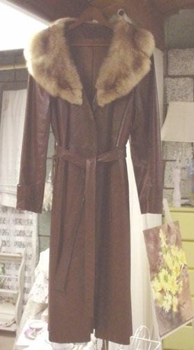 Leather coat opossum - leather, collar