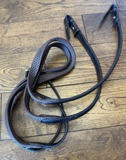 Full Size Brown English Leather Double Stitched Bio Grip Rubber Reins