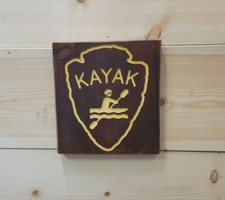 Kayak Icon/Carved Rustic Wood